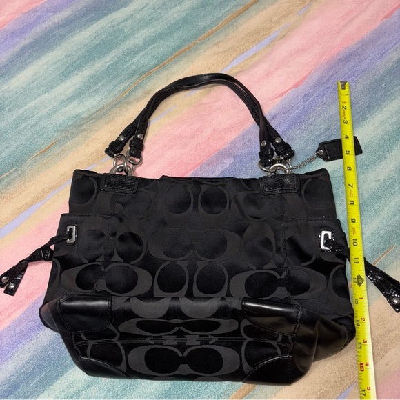  Coach Tote Bag Signature One Shoulder Canvas Leather Black - Picture 6 of 9